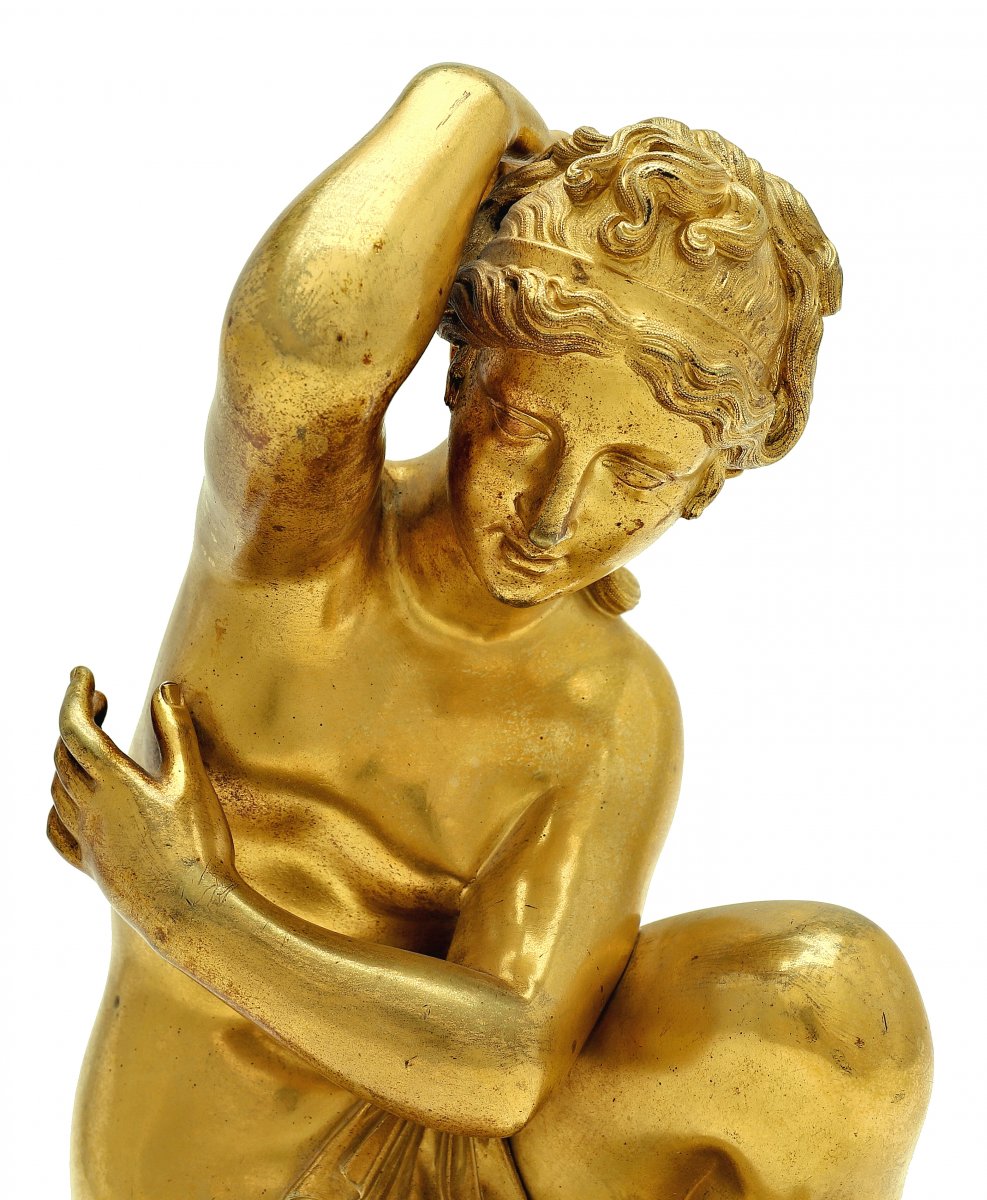 Gilded Fire Bronze Sculpture Chelone France Empire Around 1800 H. 27 Cm-photo-3