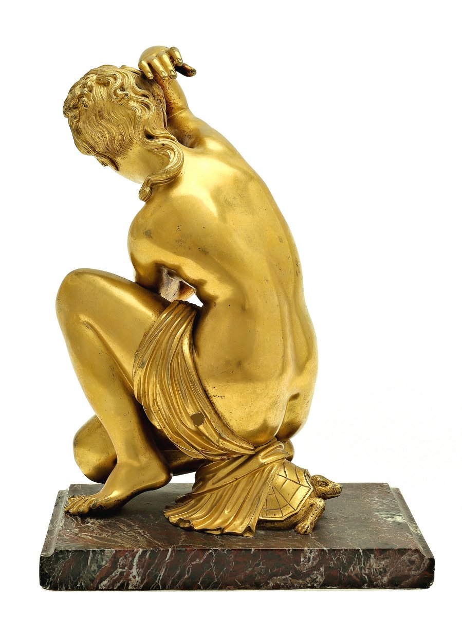 Gilded Fire Bronze Sculpture Chelone France Empire Around 1800 H. 27 Cm-photo-4