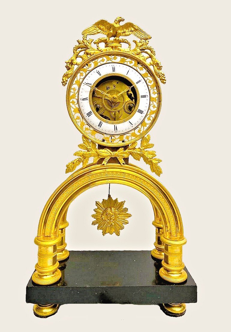 Louis XVI Pendulum Skeleton Clock Circa 1790 H. 40 Cm, Br. 22 Cm, D. 10.5 Cm