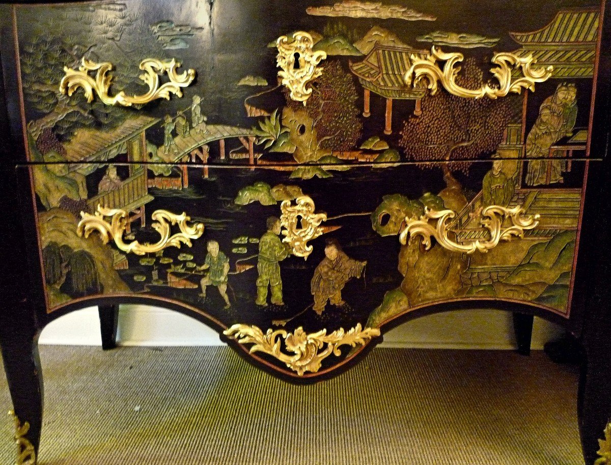 Louis XV Vernis De Coromandel Black Lacquer Commode Circa 1765 Stamped F. Rubestuck-photo-3