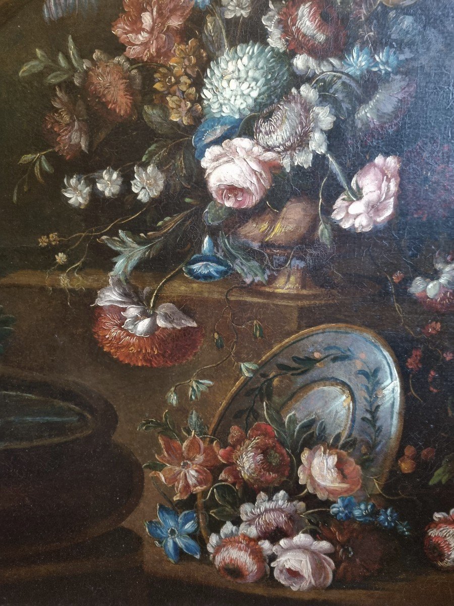 Gasparo Lopez 1665-1732   Grand Nature Morte Aux Fleurs  Signé-photo-4
