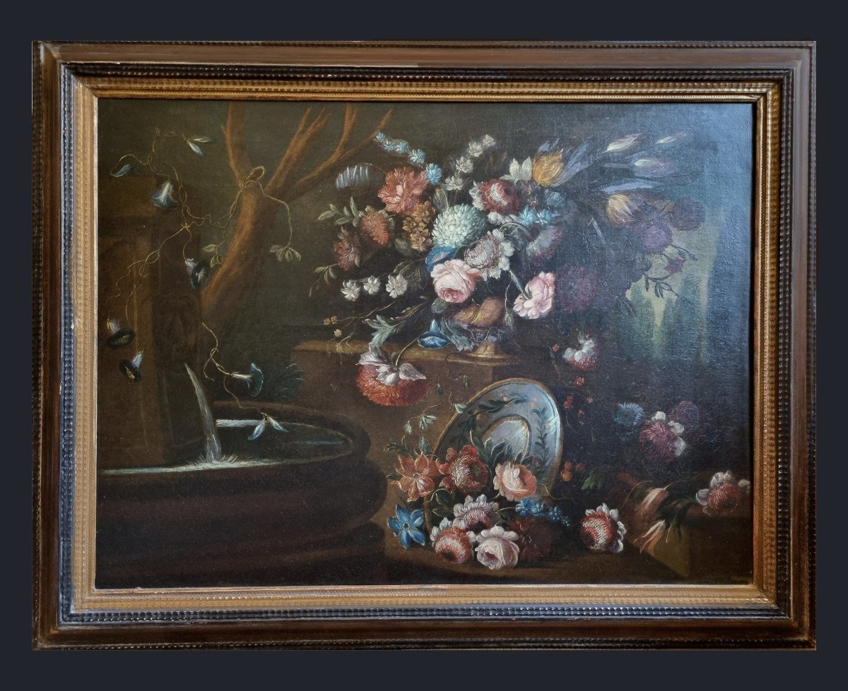 Gasparo Lopez 1665-1732   Grand Nature Morte Aux Fleurs  Signé