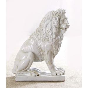 Lion Earthenware Probably France 19th Century. H.76 Cm (!!!)