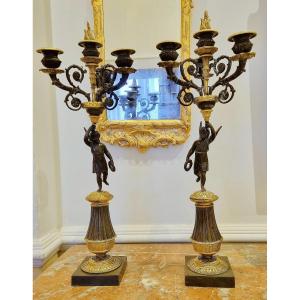 Pair Of Empire Candelabras Around 1820 H.56 Cm