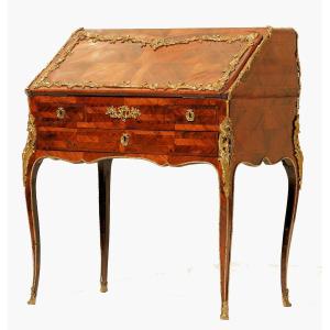 Louis XV Sloping Secretary Around 1760 Stamped A.fleury As Well As Jme