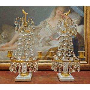 Candelabra Pair Sweden Louis XVI Circa 1800 H. 35 Cm, Br. 20 Cm Gilt Bronze