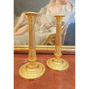 Empire Candlesticks Around 1820 Choiselat-gallien Paris - Louis-isidore Choiselat (1784-1853)