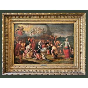 Frans Francken II   1581-1642  l'Adoration Des Bergers  Huile Sur Bois  41 X 61 Cm 