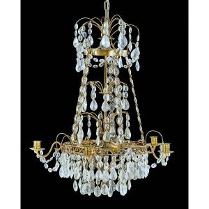 Lustre En Cristal Classicisme Suède Louis XVI 19ème Siècle.  62 Cm X 50 Cm 