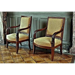 Pair Of Empire Armchairs 1813-1825 Stamped + Iacob François-honoré Georges Jacob Desmalter