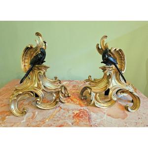 Chenets Louis XV Vers 1750 Jacques Caffieri Attr. H. 34 Cm, L. 30 Cm, P. 14 Cm