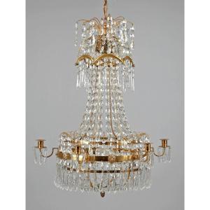 Chandelier Sweden Circa 1800 Louis XVI H.75 Cm; D. 56 Cm Electrified Later 