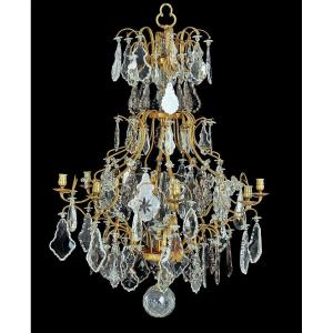 Lustre Baroque Louis XV 18ème Siècle.  H. 94, D. 68 Cm 