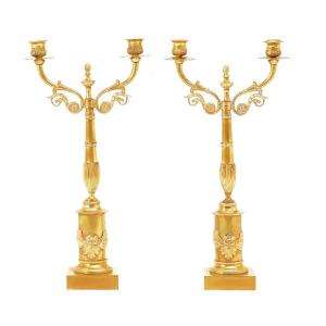 Pair Of Empire Candelabras Sweden Circa 1810 H. 44 Cm, L. 23 Cm 