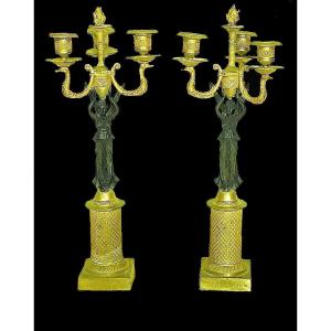 Pair Of Nike Victory Empire Candelabras Circa 1810 H. 45 Cm  