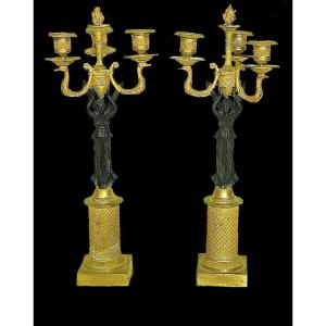 Pair Of Nike Victory Empire Candelabras Circa 1810 H. 45 Cm  