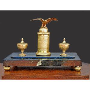 Empire Inkwell Circa 1800 Gilt Bronze And Marble