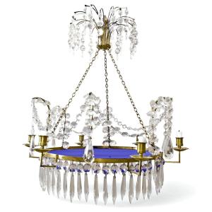 Lustre En Cristal Suède Louis XVI 19ème Siècle.   H. 59 Cm, D. 57,5 Cm 