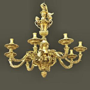 Louis XIV Chandelier In The Style Of André-charles Boulle (1642-1732) 19th Century. Gilt Bronze 