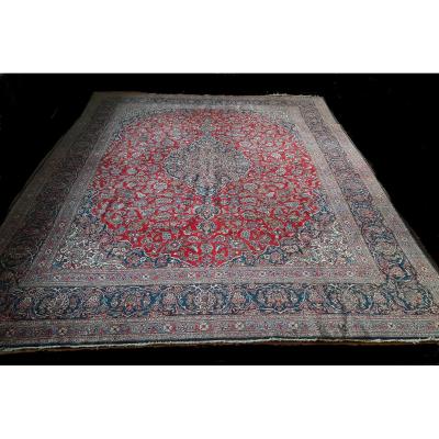 Tapis Kashan, Antique, Environ 60-70 Ans, Couleurs Des Plantes, 290 X 314 Cm