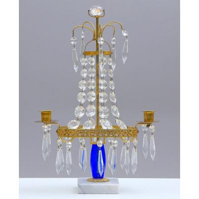 Candelabra Tree In Cobalt Blue Glass Sweden Louis XVI 19th Century H. 37 Cm