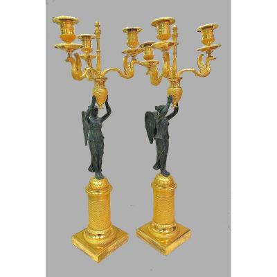 Empire Candelabra Circa 1810 Nike Goddess Of Victory Victoria H. 59 Cm