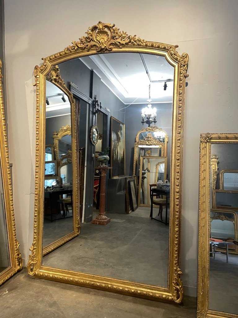 Paire d'Immenses Miroirs Napoléon III Tains Au Mercure 279 X 171 Cm -photo-4