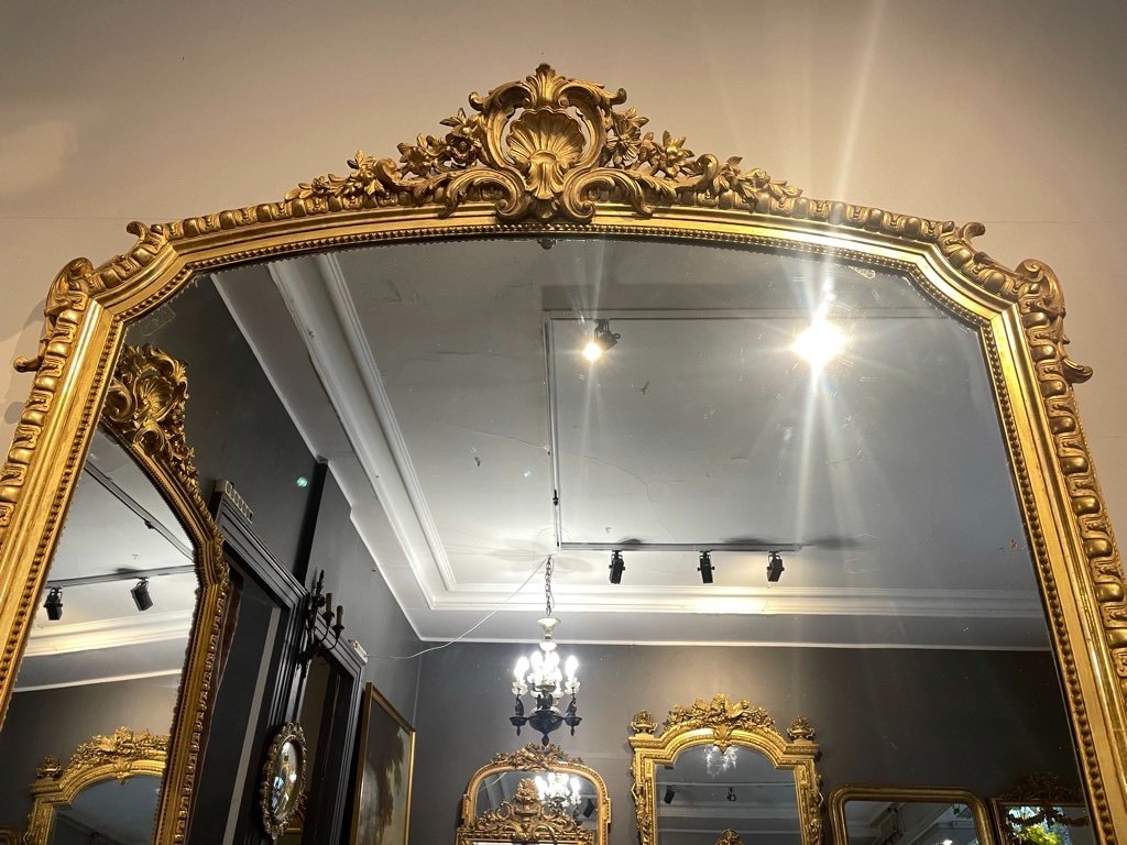 Paire d'Immenses Miroirs Napoléon III Tains Au Mercure 279 X 171 Cm -photo-4