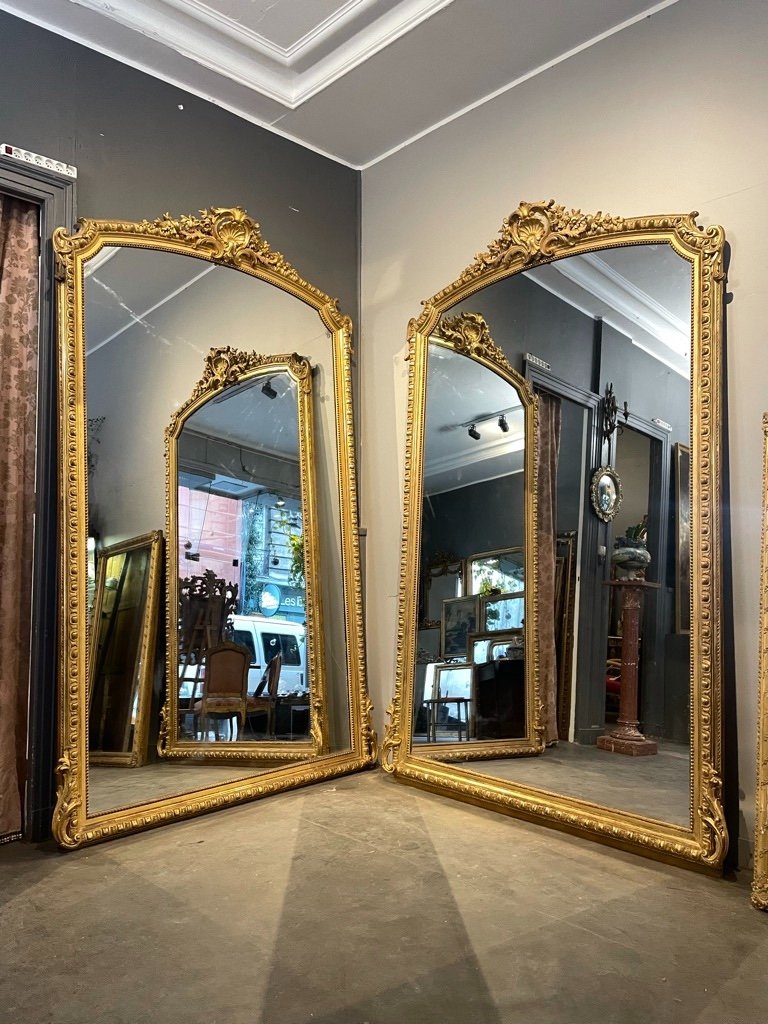 Paire d'Immenses Miroirs Napoléon III Tains Au Mercure 279 X 171 Cm 