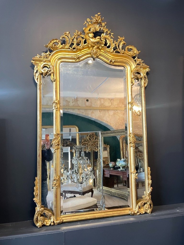 Large Mirror With Glazing Beads Late 19th Century 190 X 119 Cm-photo-2