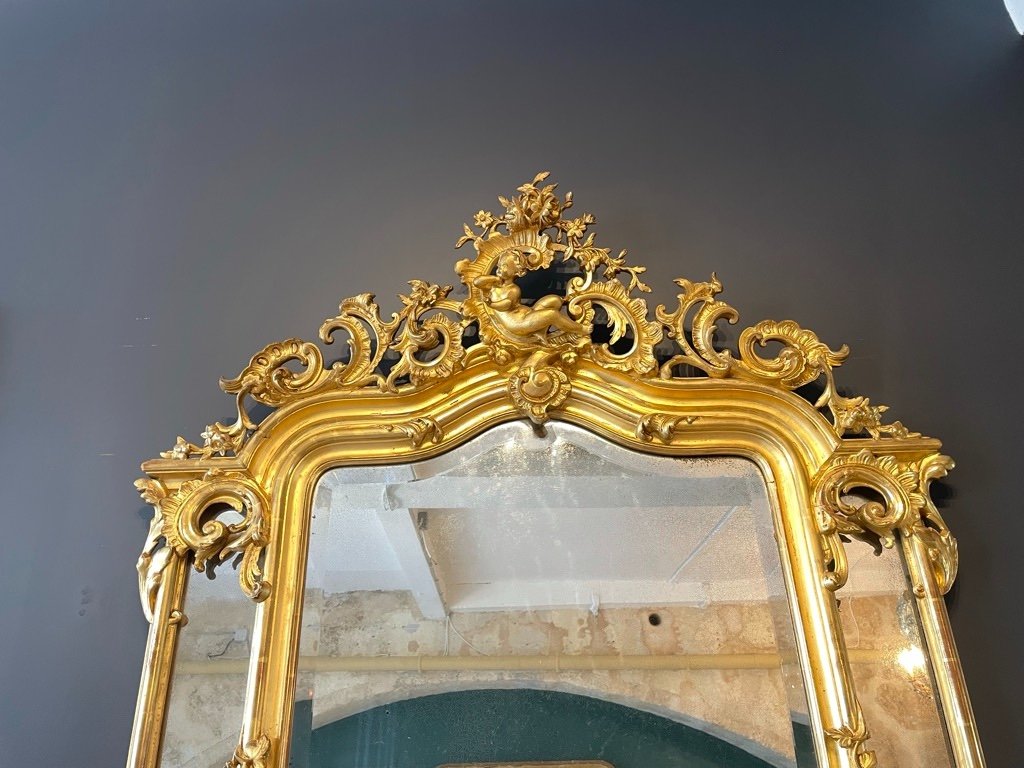 Large Mirror With Glazing Beads Late 19th Century 190 X 119 Cm-photo-3