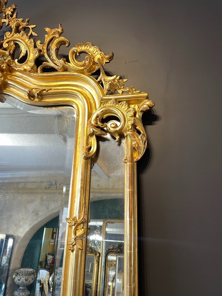 Large Mirror With Glazing Beads Late 19th Century 190 X 119 Cm-photo-2