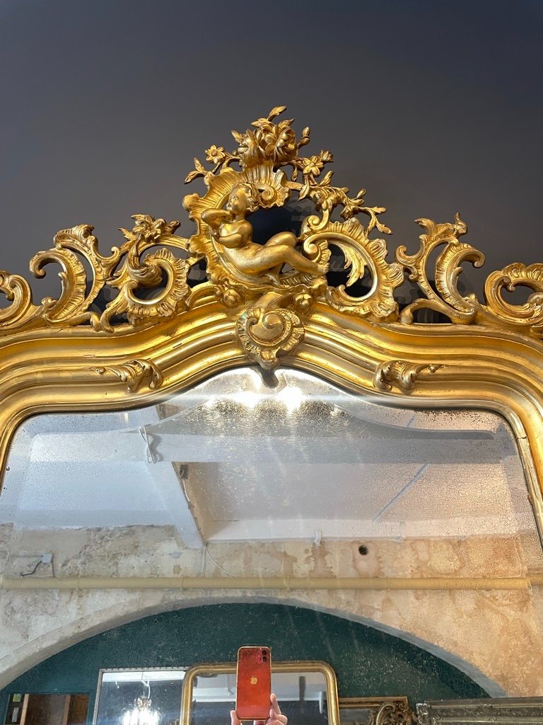 Large Mirror With Glazing Beads Late 19th Century 190 X 119 Cm-photo-5