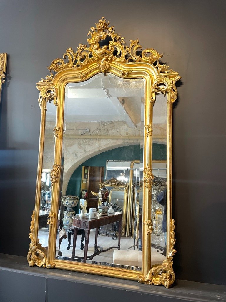 Large Mirror With Glazing Beads Late 19th Century 190 X 119 Cm