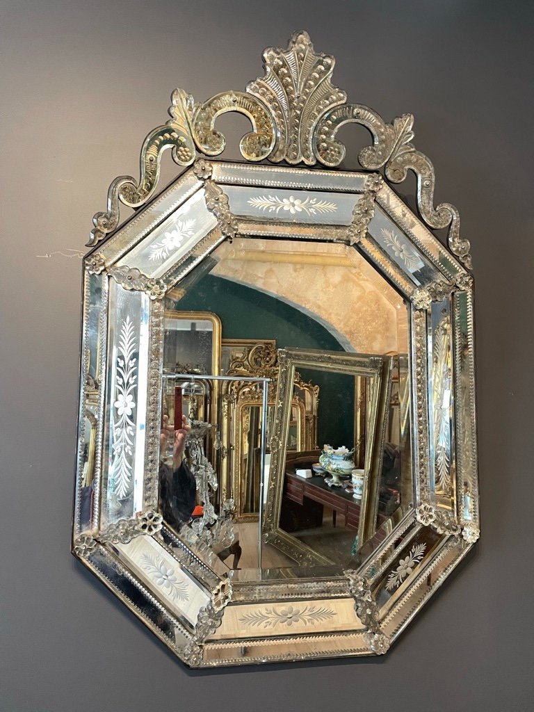 19th Century Venetian Mirror Mercury Glasses 110 X 73 Cm