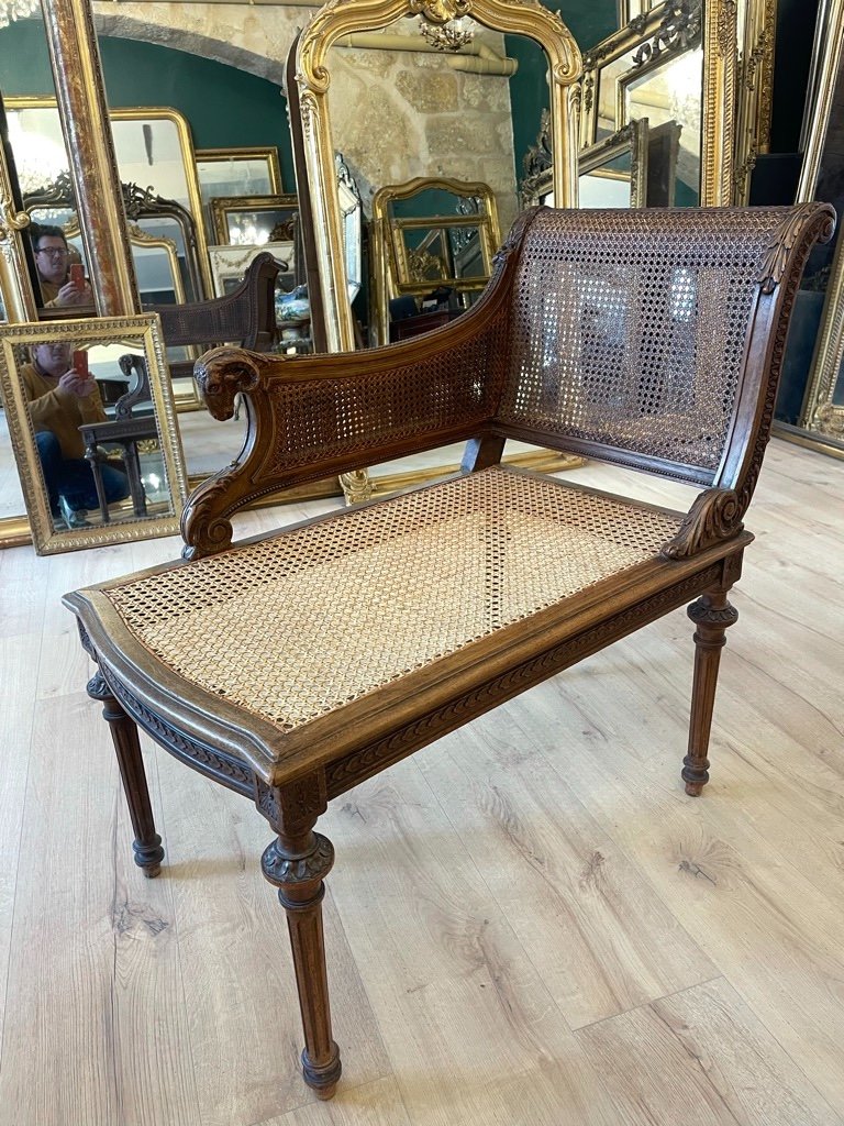 Small Louis XVI Style Caned Daybed, Late 19th Century-photo-2