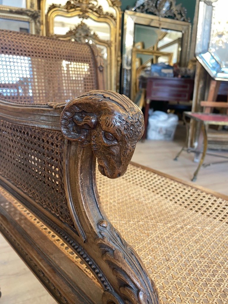 Small Louis XVI Style Caned Daybed, Late 19th Century-photo-3