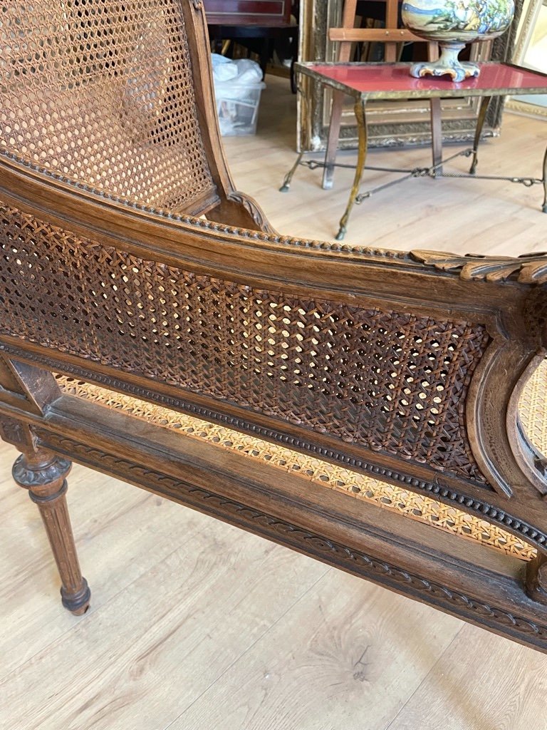 Small Louis XVI Style Caned Daybed, Late 19th Century-photo-4