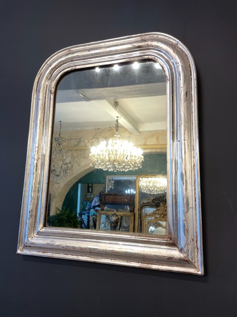 Small Louis Philippe Silver Mirror 58 X 46 Cm-photo-3