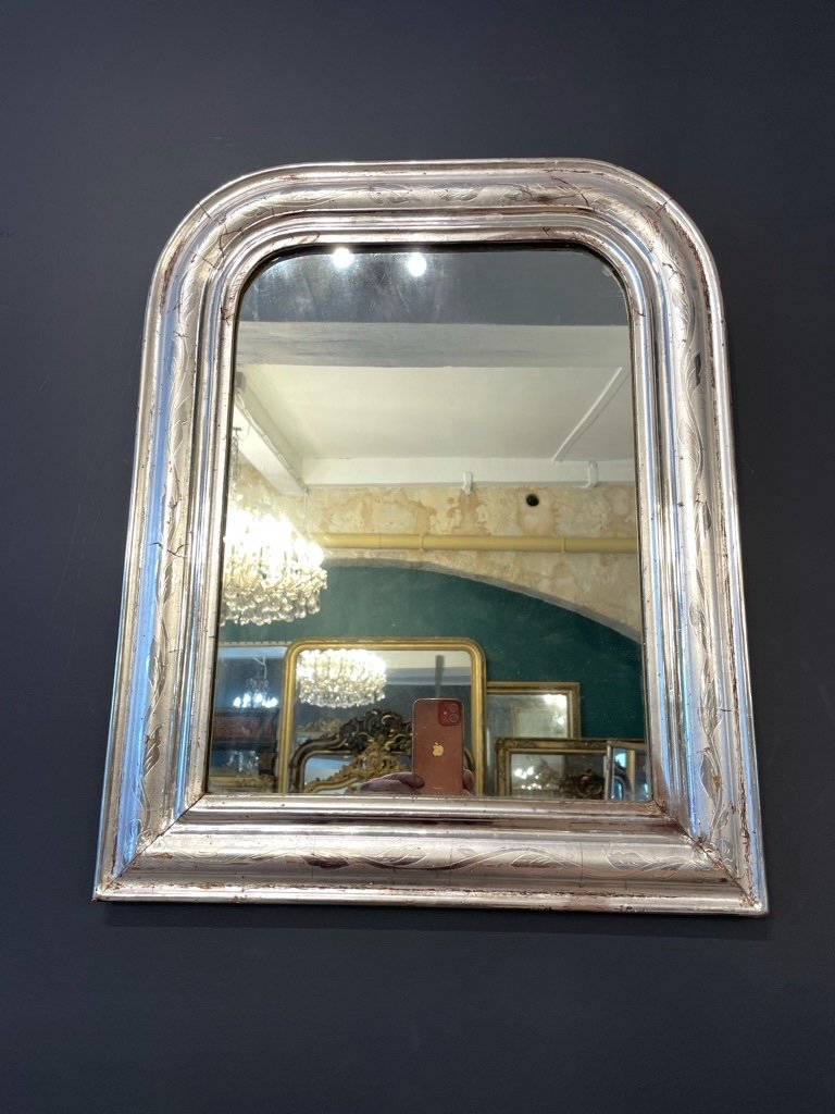 Small Louis Philippe Silver Mirror 58 X 46 Cm