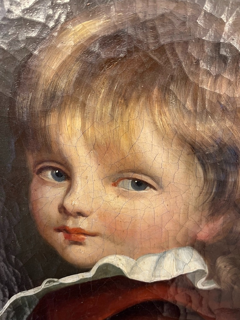 Huile Sur Toile Fin 18ème Portrait d'Enfant -photo-4