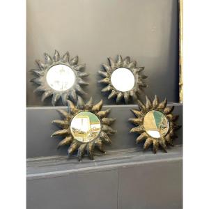 Set Of 4 Metal Sun Mirrors Diameter 55 Cm