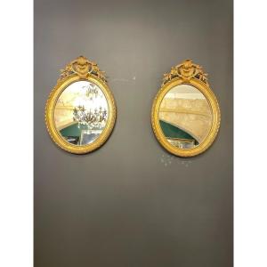 Pair Of 1900s Gilded Oval Mirrors