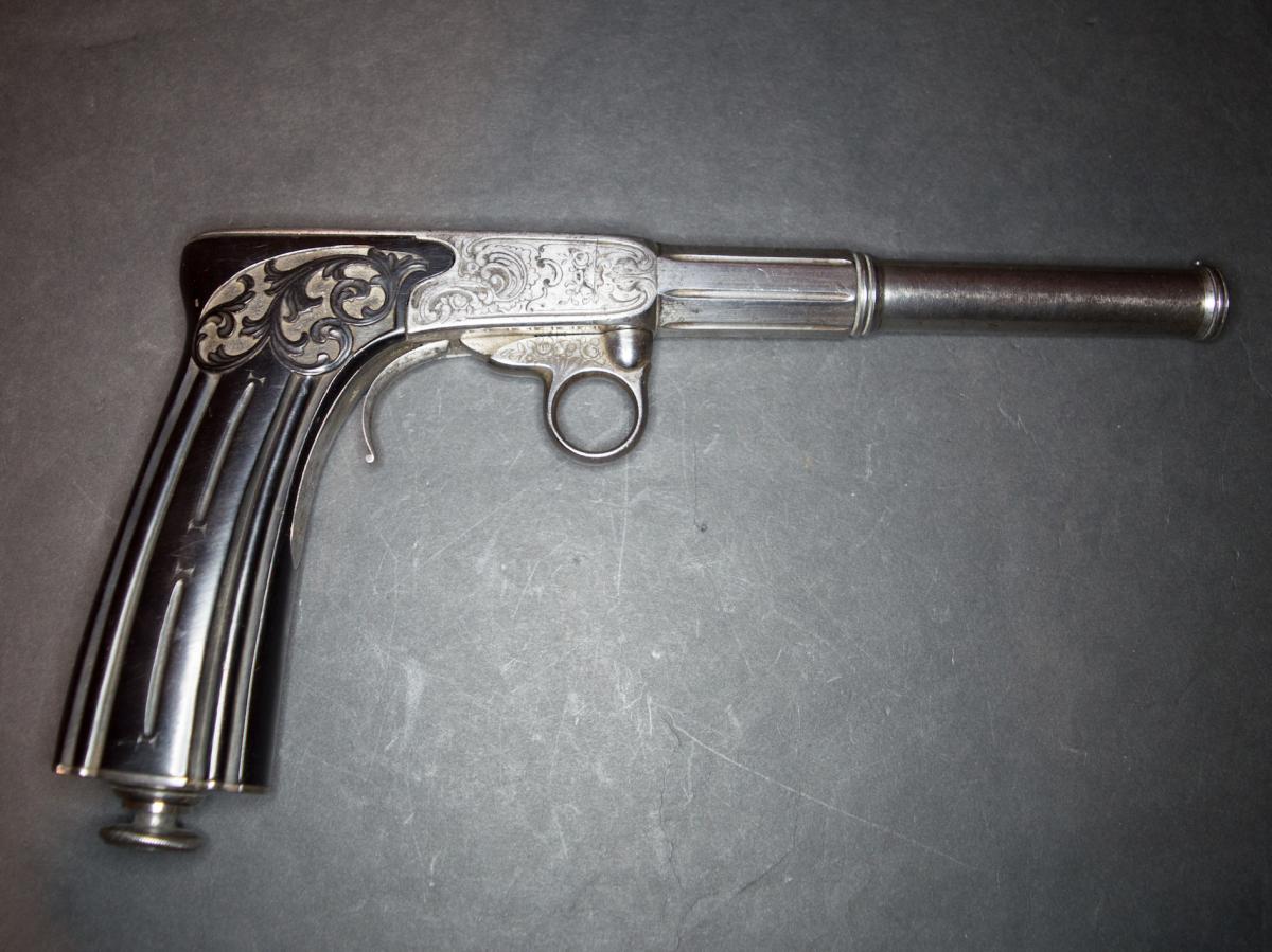 Rare Pistolet De Luxe Cusson Et Rossignol à Percussion Par En Dessous. Canon Rond à Bourrelet 