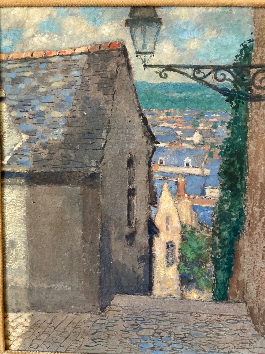 Old Diving Alley Over The City. Gouache By Gustave-max Stevens.-photo-2