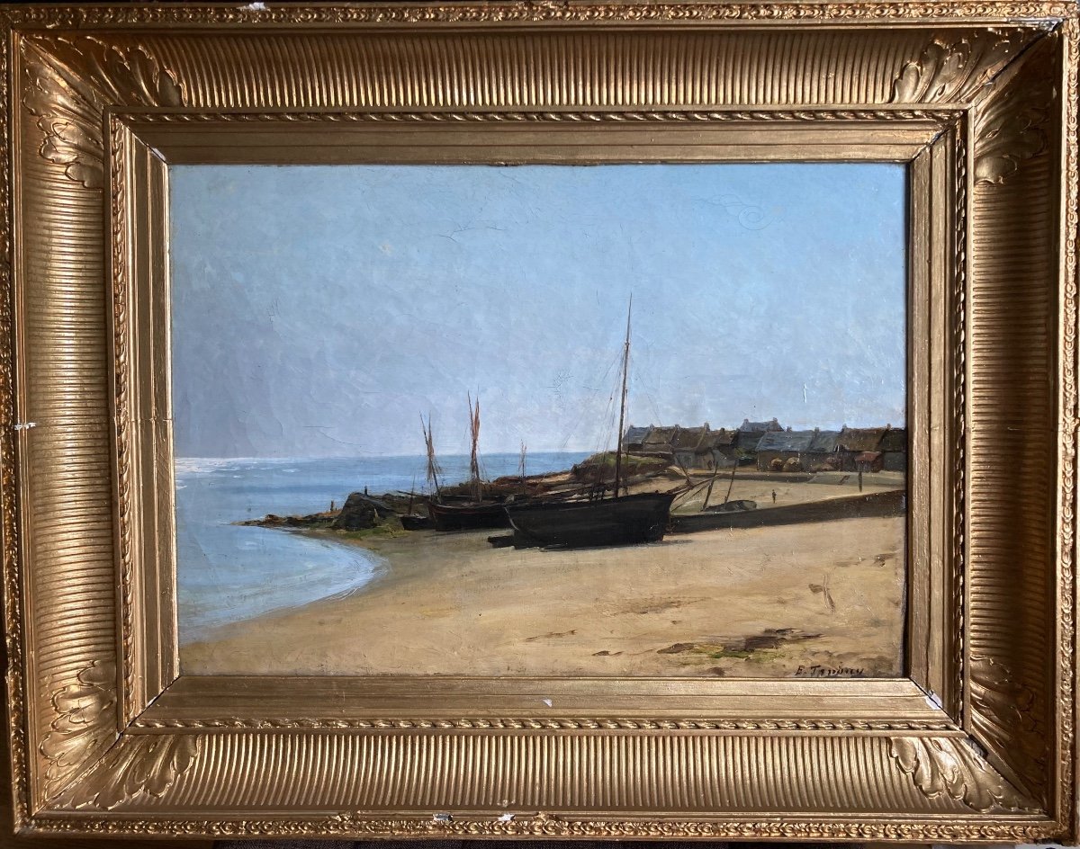 Calm Morning On A Small Breton Port. Eugene Tanguy. (1830-1899).