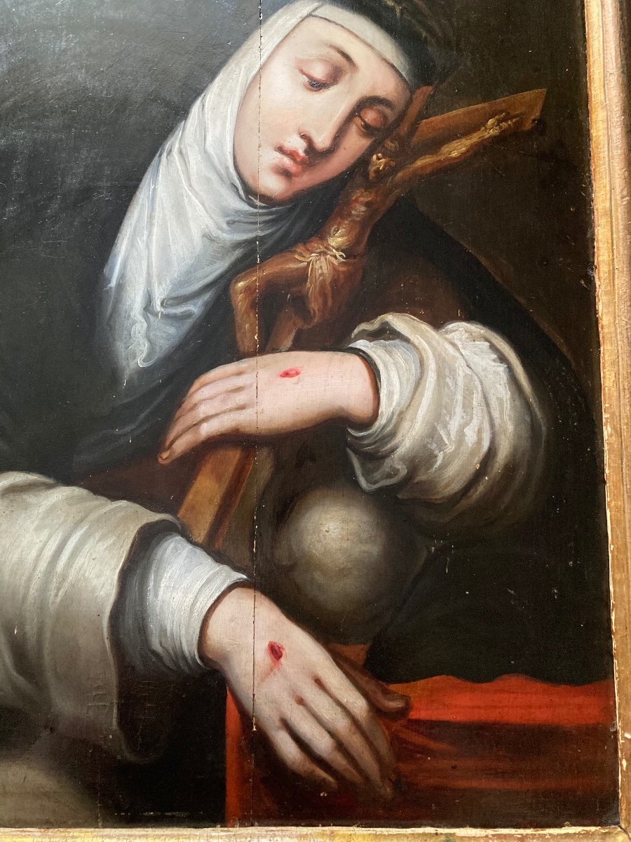 17th Century Flemish School. Saint Catherine Of Siena. Oil On Oak Panel.-photo-3