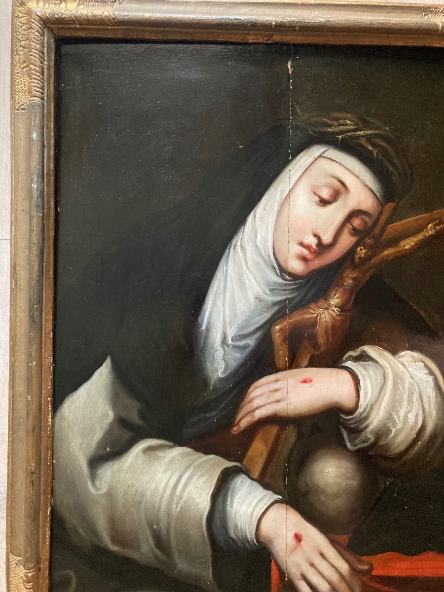 17th Century Flemish School. Saint Catherine Of Siena. Oil On Oak Panel.-photo-6