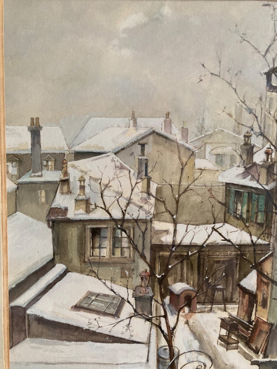 Gouache. Genève Sous La Neige. A.m. Petitmaitre. -photo-1