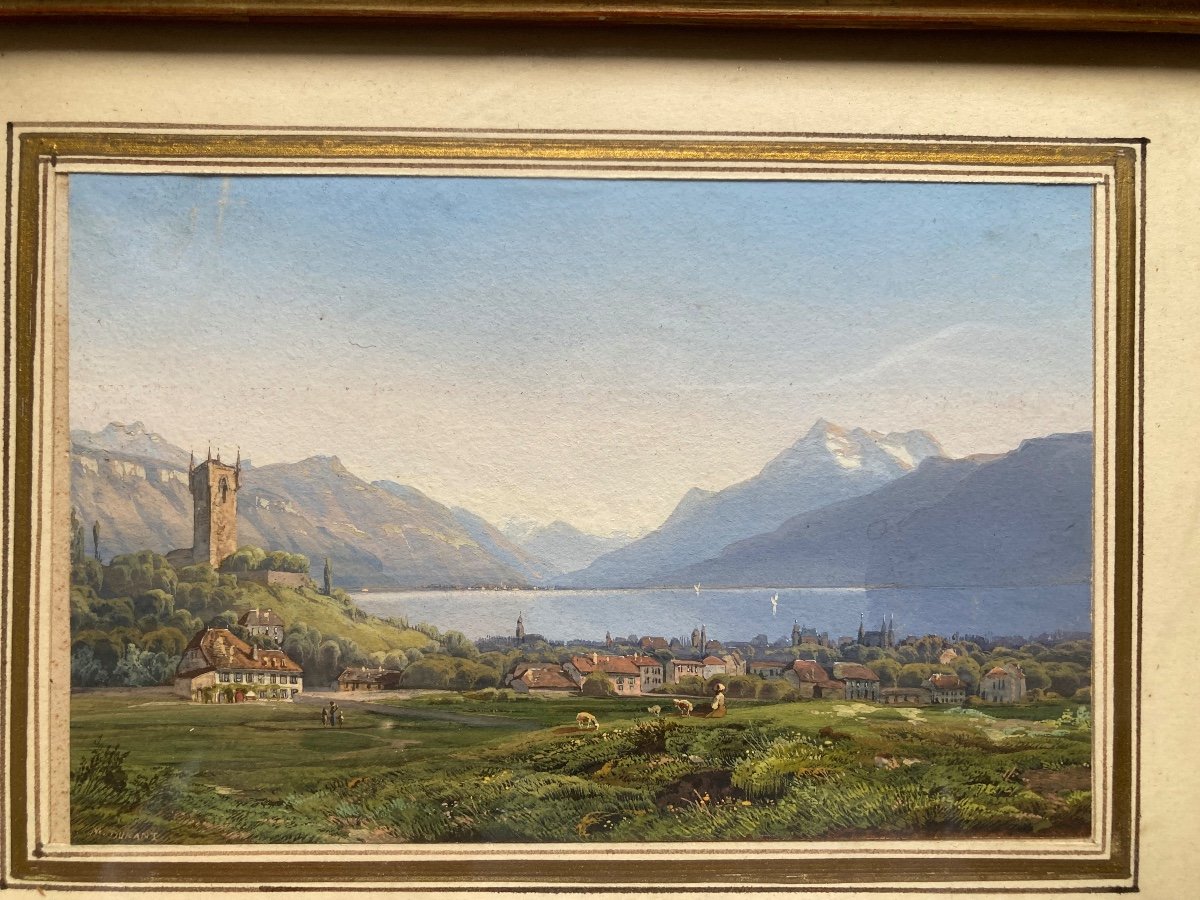 Remarkable Gouache. Lake Landscape Mid-19th Century. Jm Dunant-vallier.-photo-2